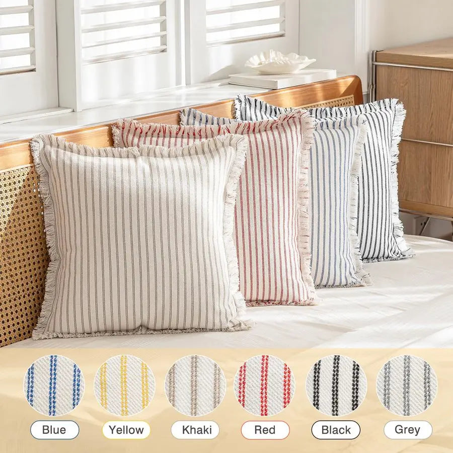 2 Pillow Covers 26x26 Striped Fringe