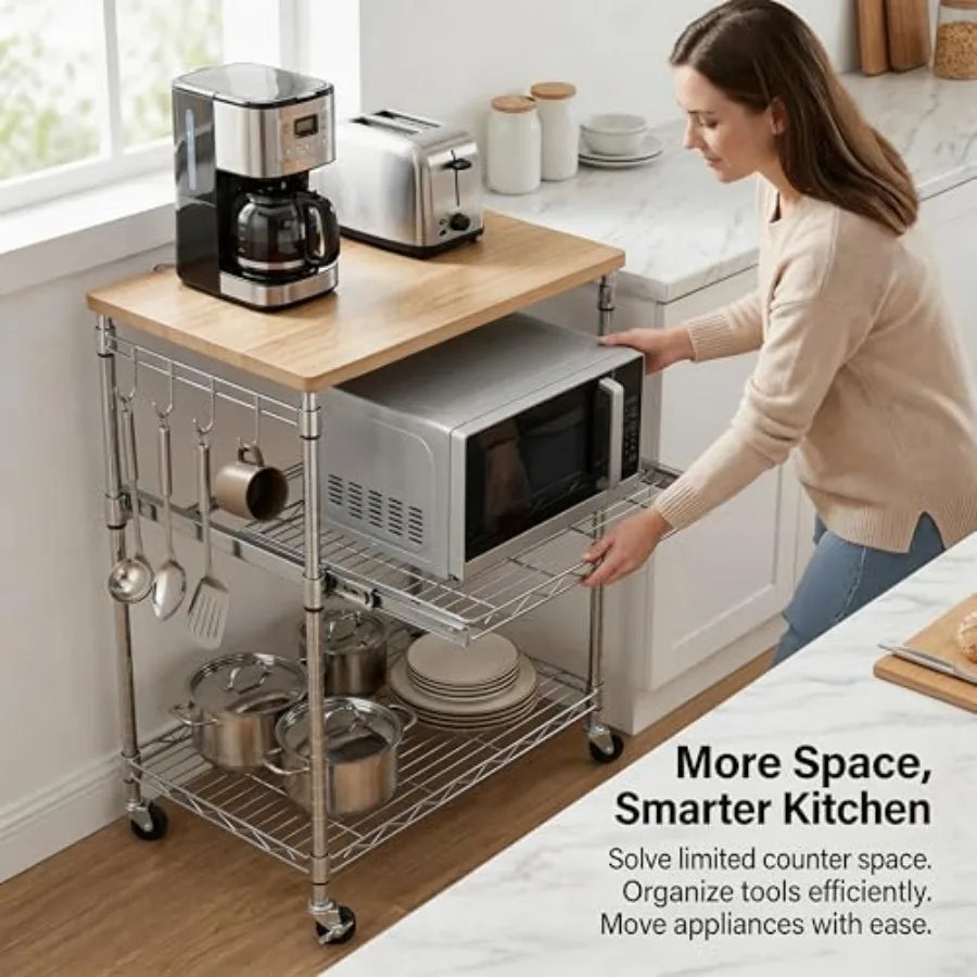 3-Tier Rolling/Microwave/Drawer Slider Coffee Cart