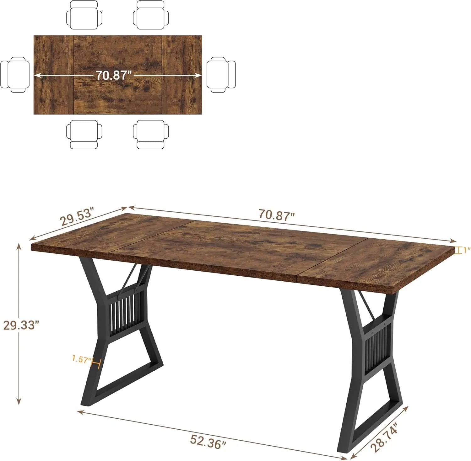 70.8" Large for 6-8 Industrial Wooden/Metal