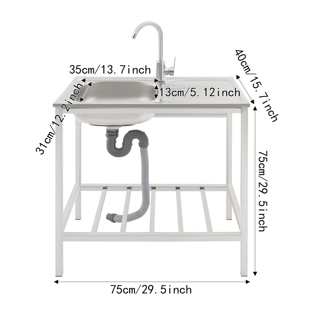 75*40*75cm Commercial Sink w/Countertop Single