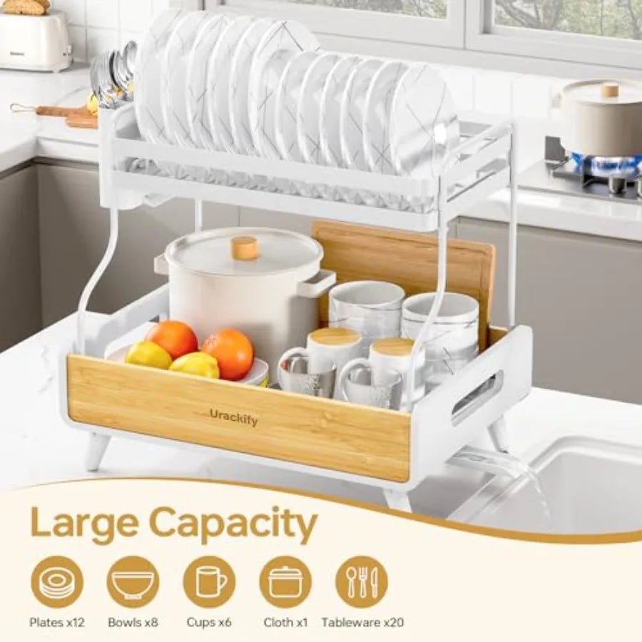 Dish Rack, Large Stainless Steel/bamboo