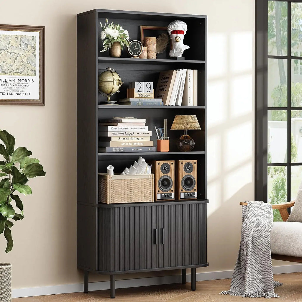 71" 4-Tier Wood Bookshelf w/Cabinet