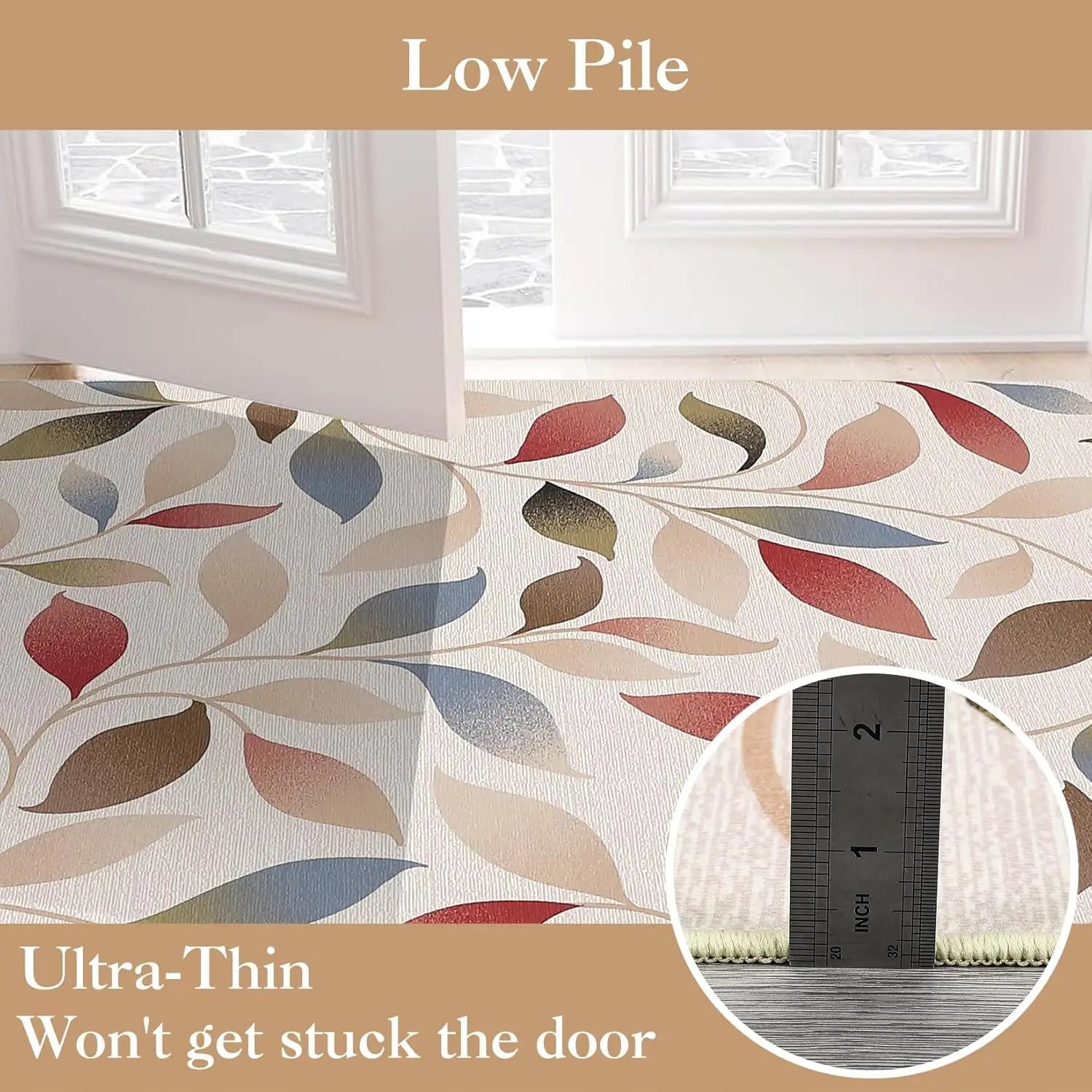 Washable Modern Leaf Soft Low Pile