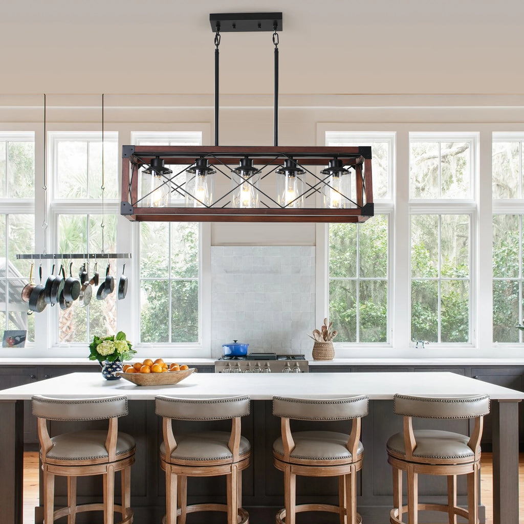31“ Industrial Farmhouse Wood & Iron Pendant