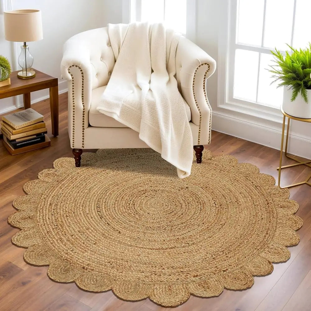 4' Circle Jute Braided Scalloped Reversible