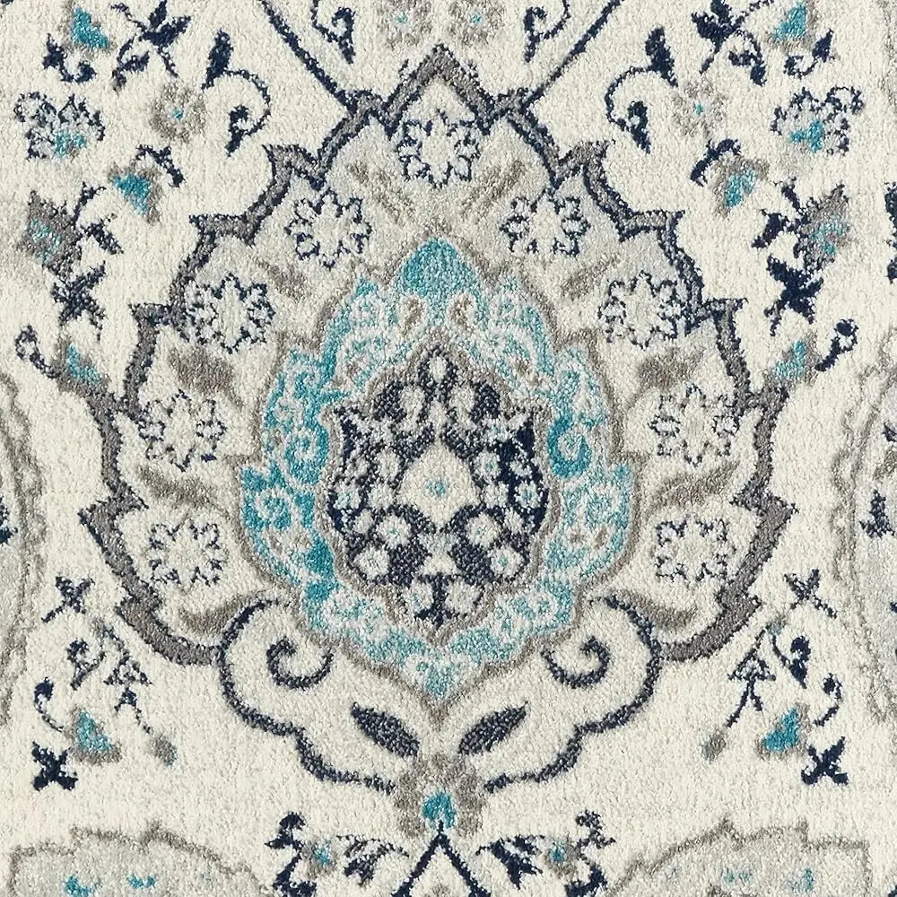 6'7" Round, Cream Light Grey Boho