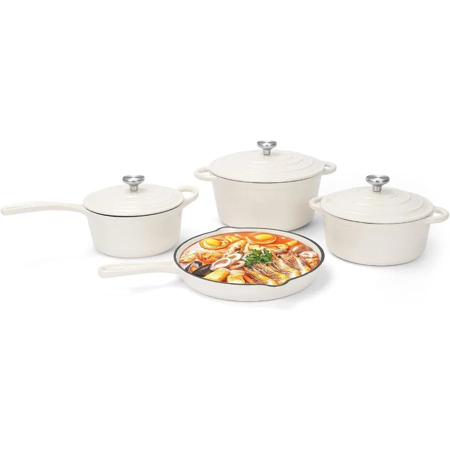 Nonstick Enameled Cast Iron Cookware Set 7Pcs