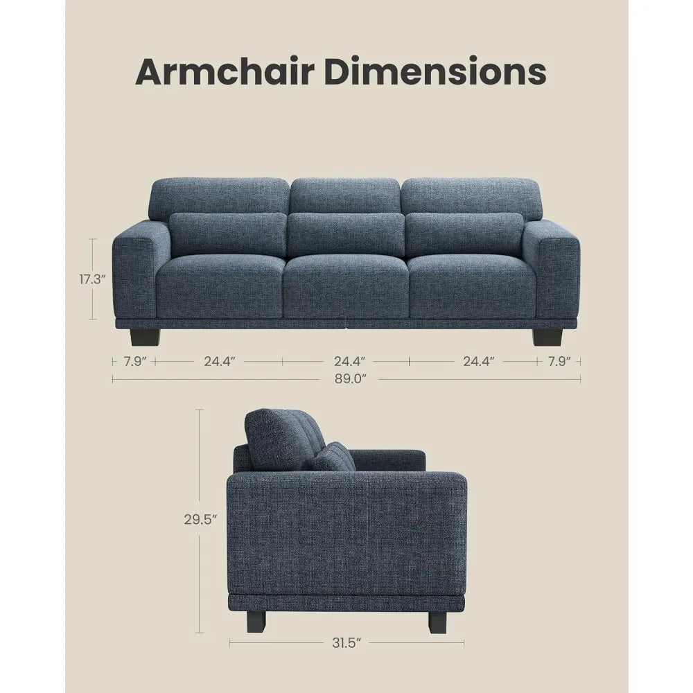 89" Sofa 3-Seater Modern Deep Seats