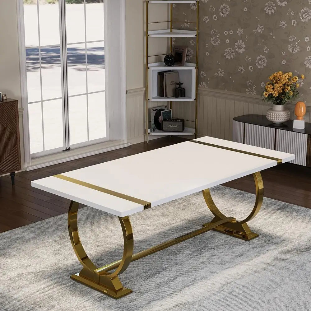 Elegant 80 White & Gold Dining for 6-8