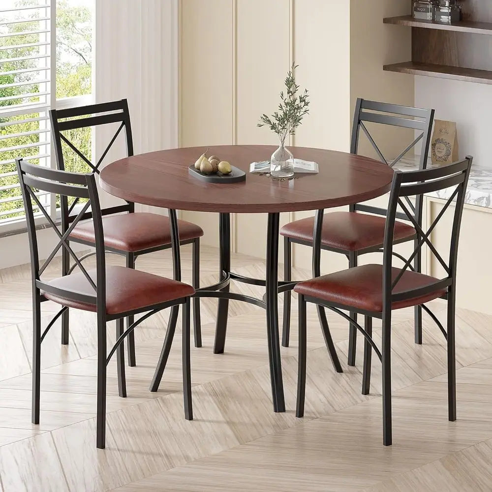 42-inch Wooden Grain Round w/Metal Legs