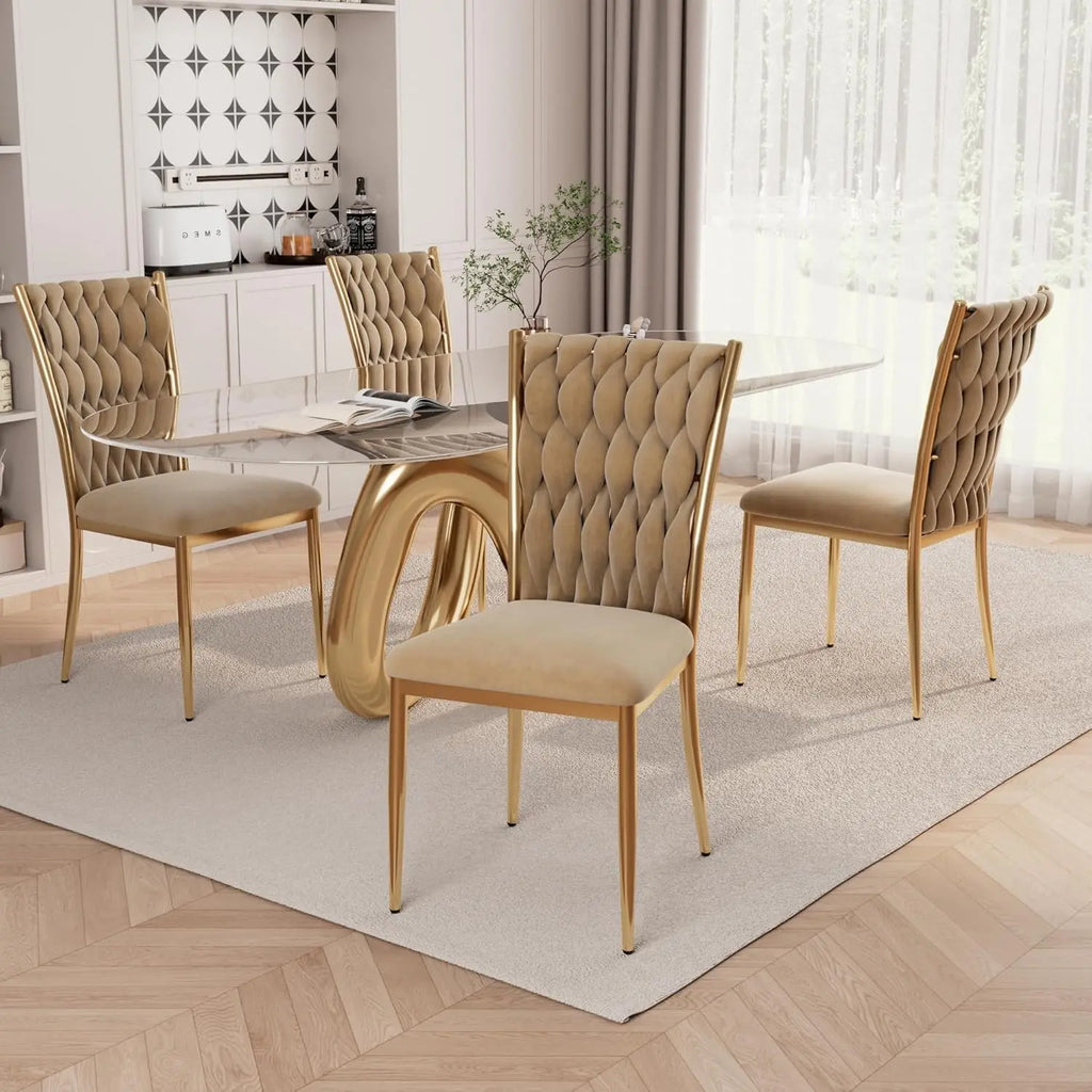 4 Velvet Upholstered w/Gold Metal Legs,