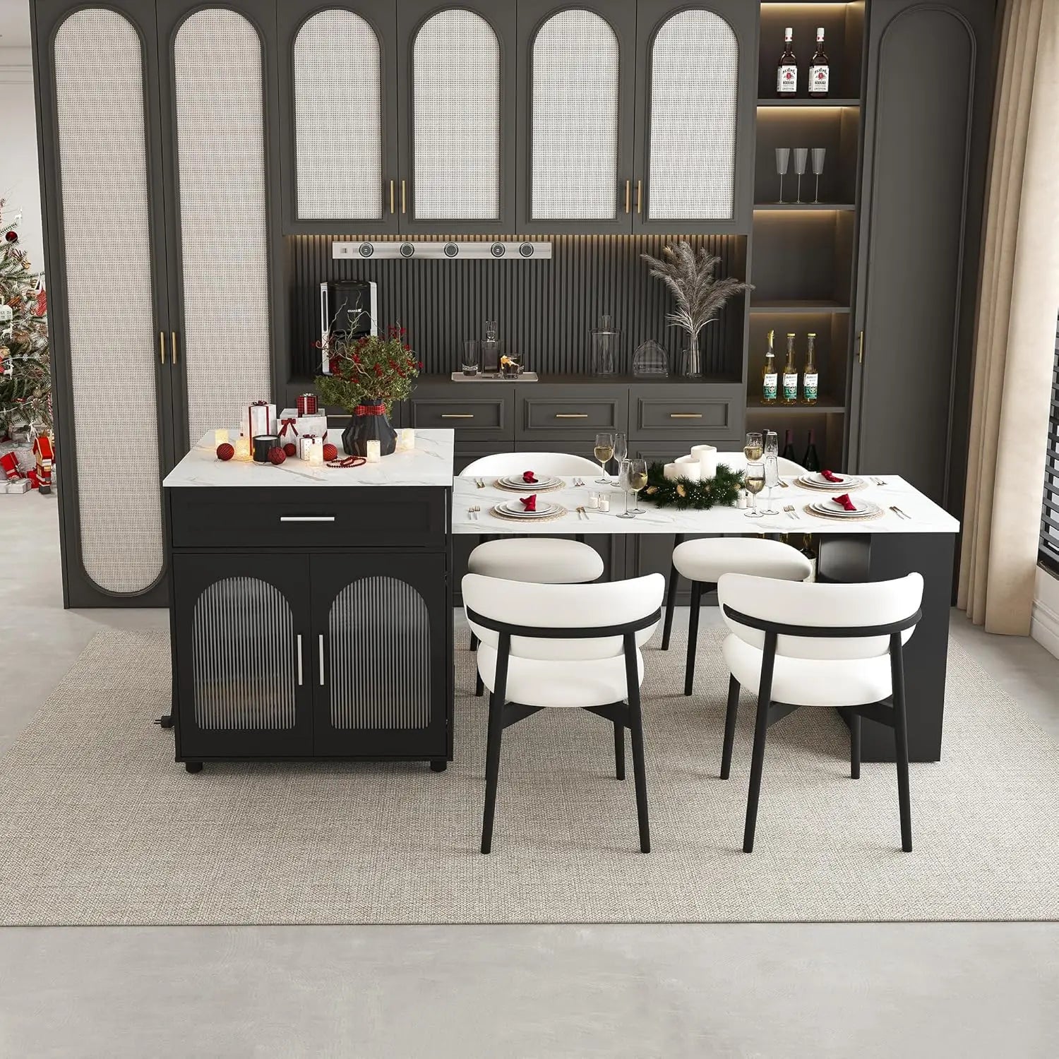 80" Island w/Extendable Marble-Grain to Outlet Rolling