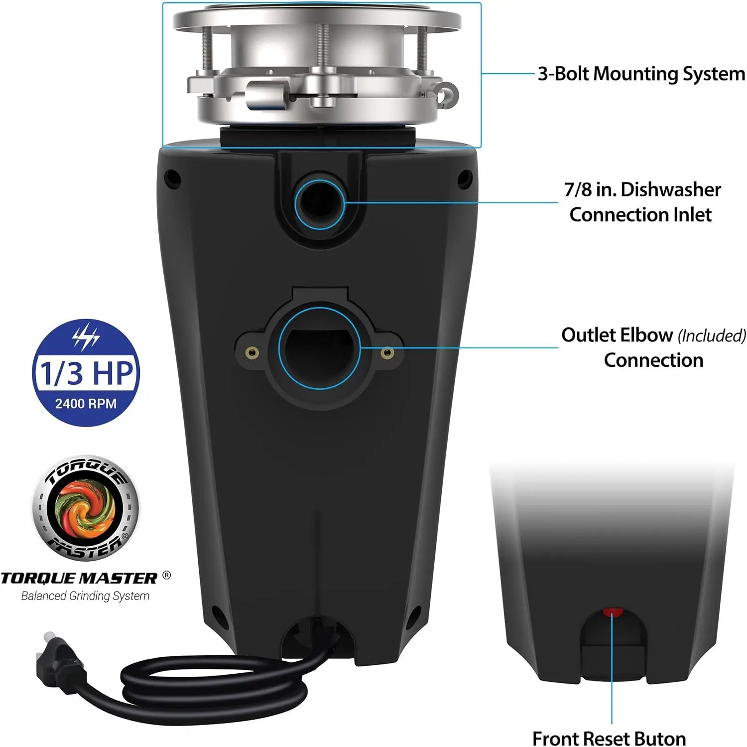 1/3 HP Continuous Feed Disposal Cord