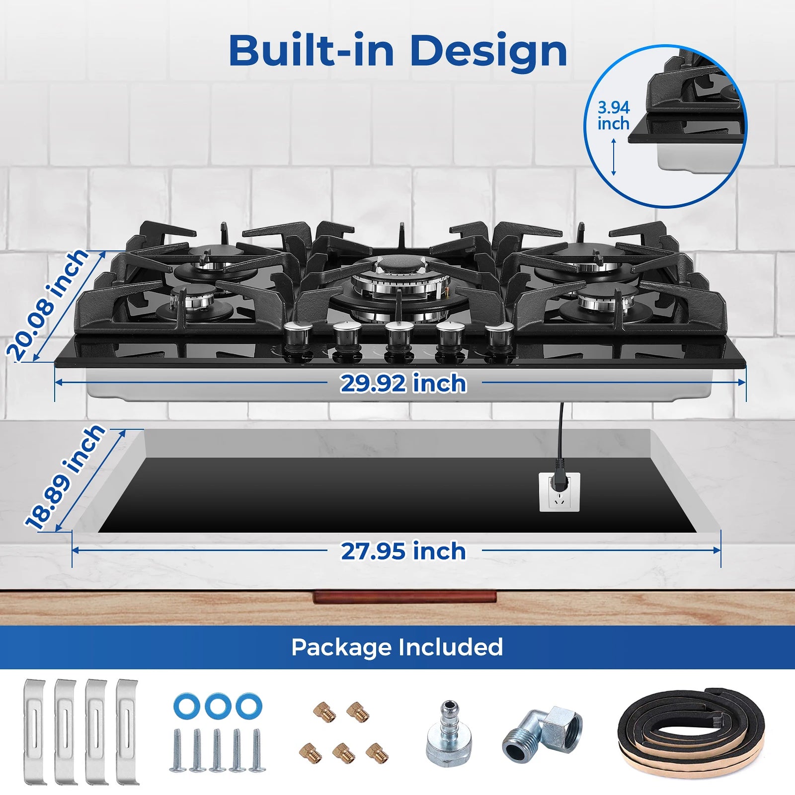 30" 5 Burner Stove Top Built-in NG/LPG Convertible