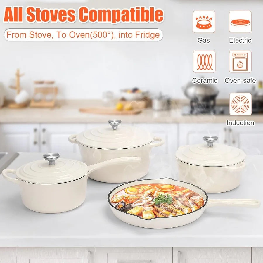 Nonstick Enameled Cast Iron Cookware Set 7Pcs