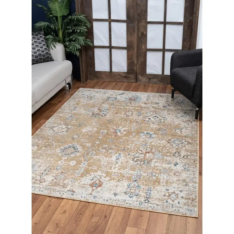 5'3"x7'3" Elegant Gold/Blue