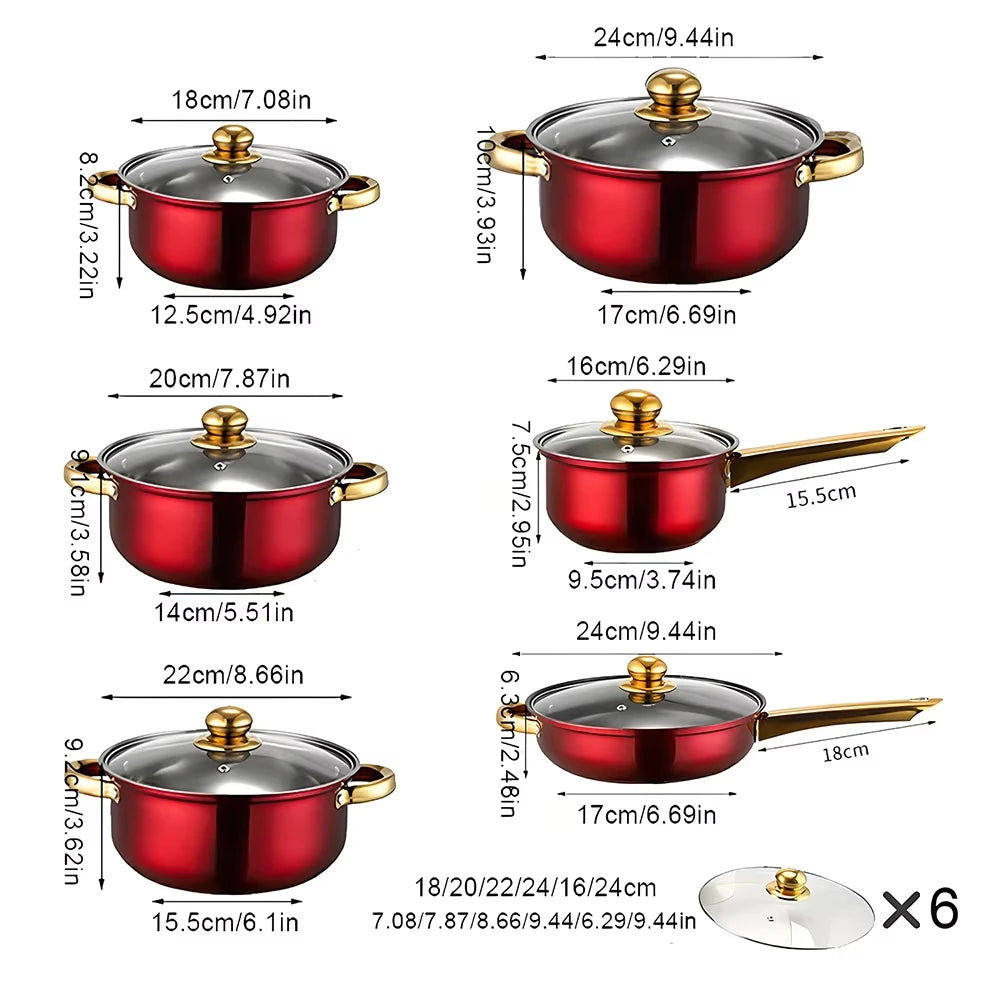 12PCS Stainless Steel Colored Cookware