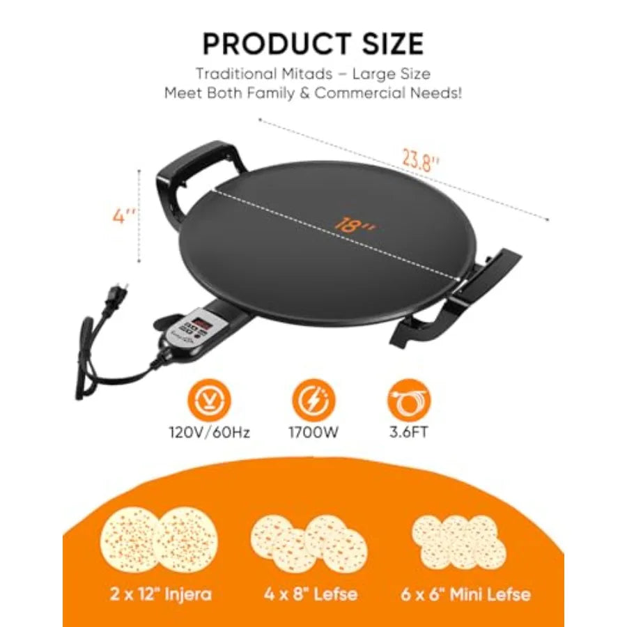 18.5 Electric Injera Maker W/Adjustable Temp