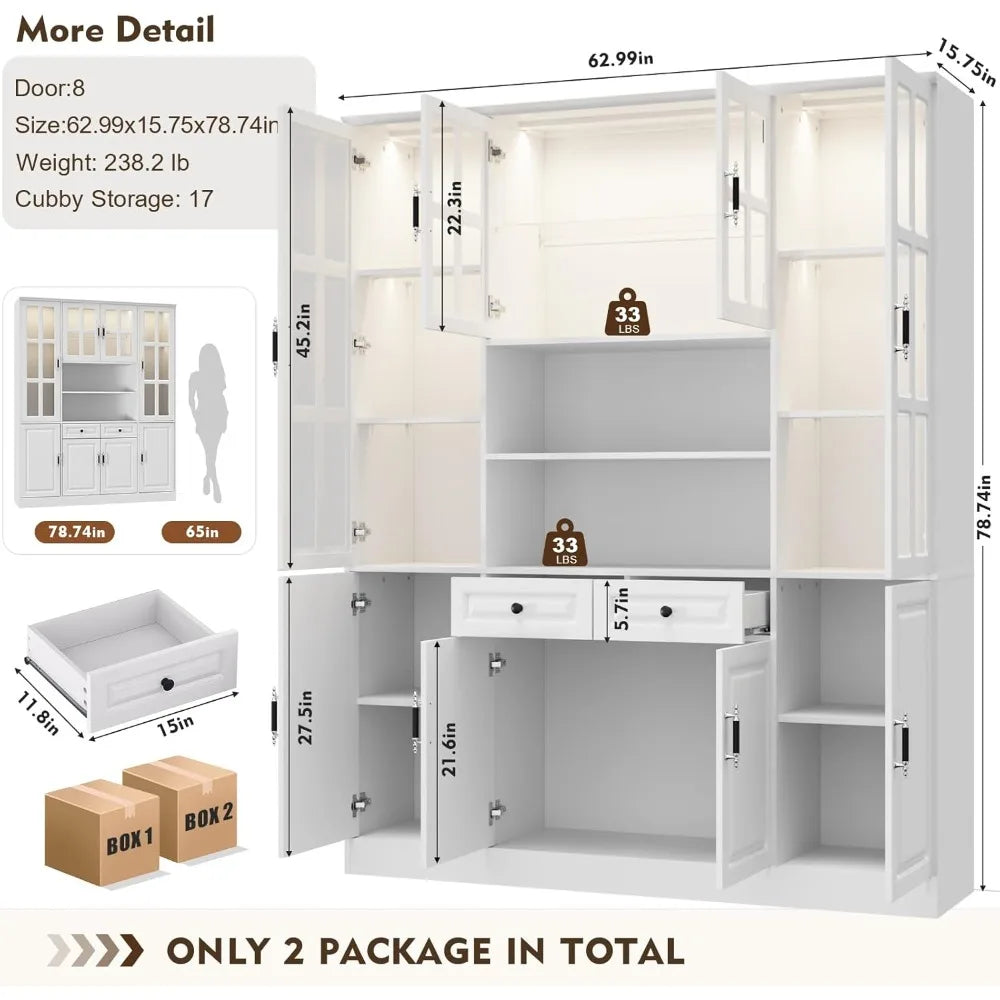 78.7 White Cabinet with Glass Doors