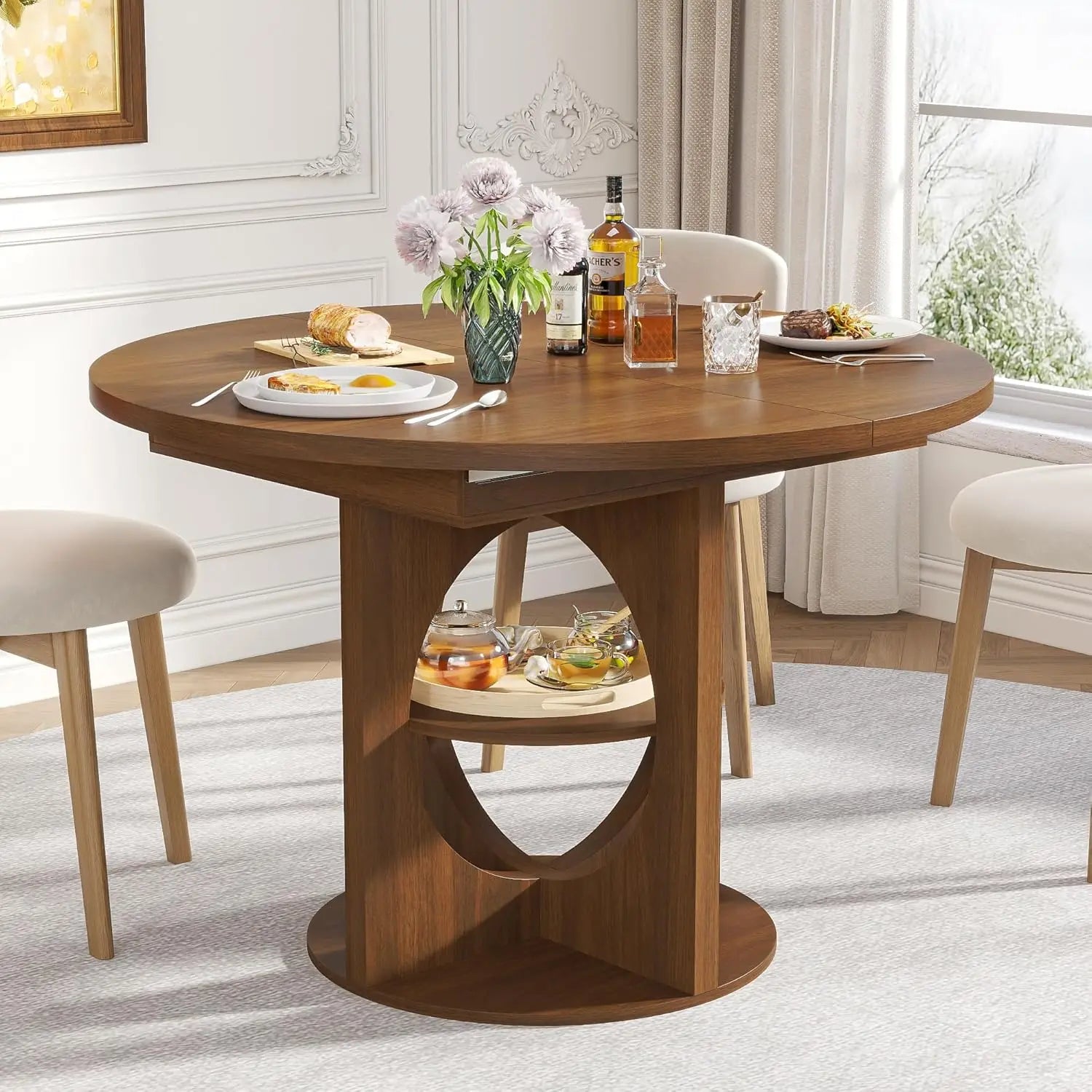 43-59 Extendable Round Wood Walnut