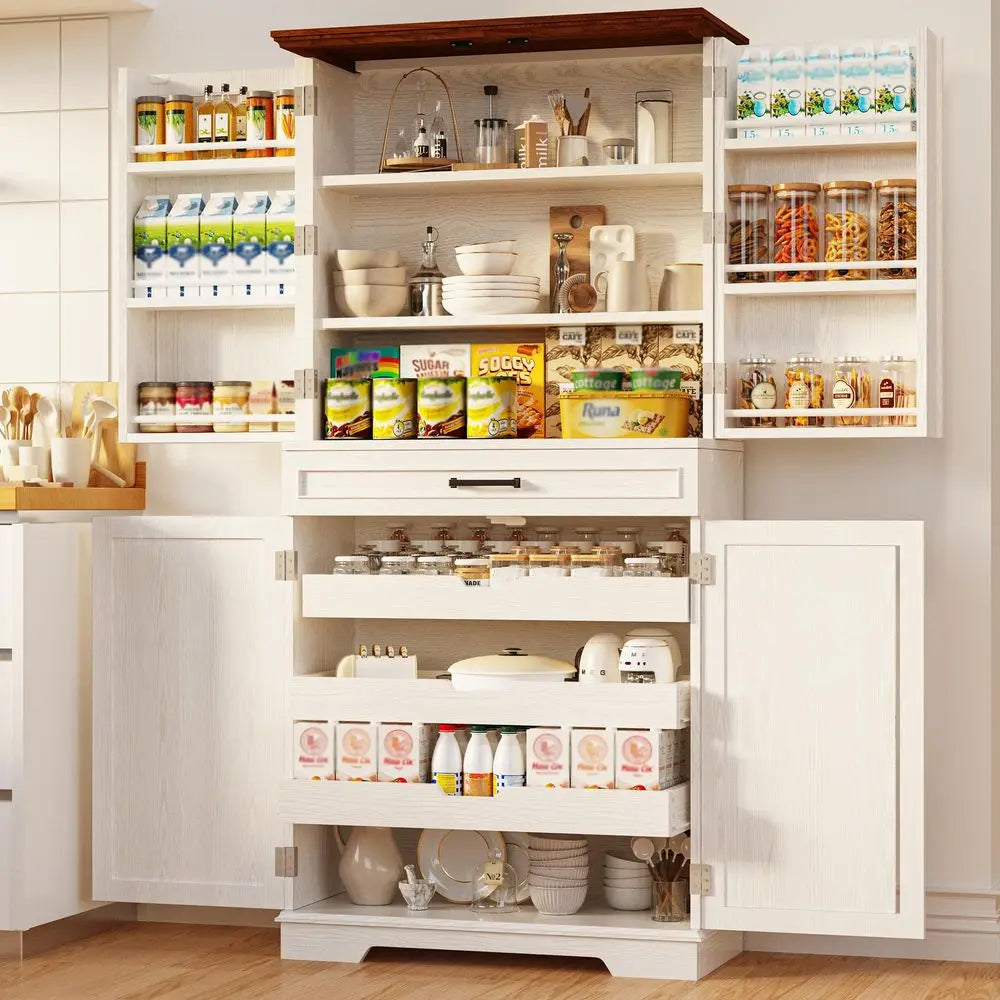 Farmhouse Pantry Cabinet 72" Tall Freestanding Cupboard