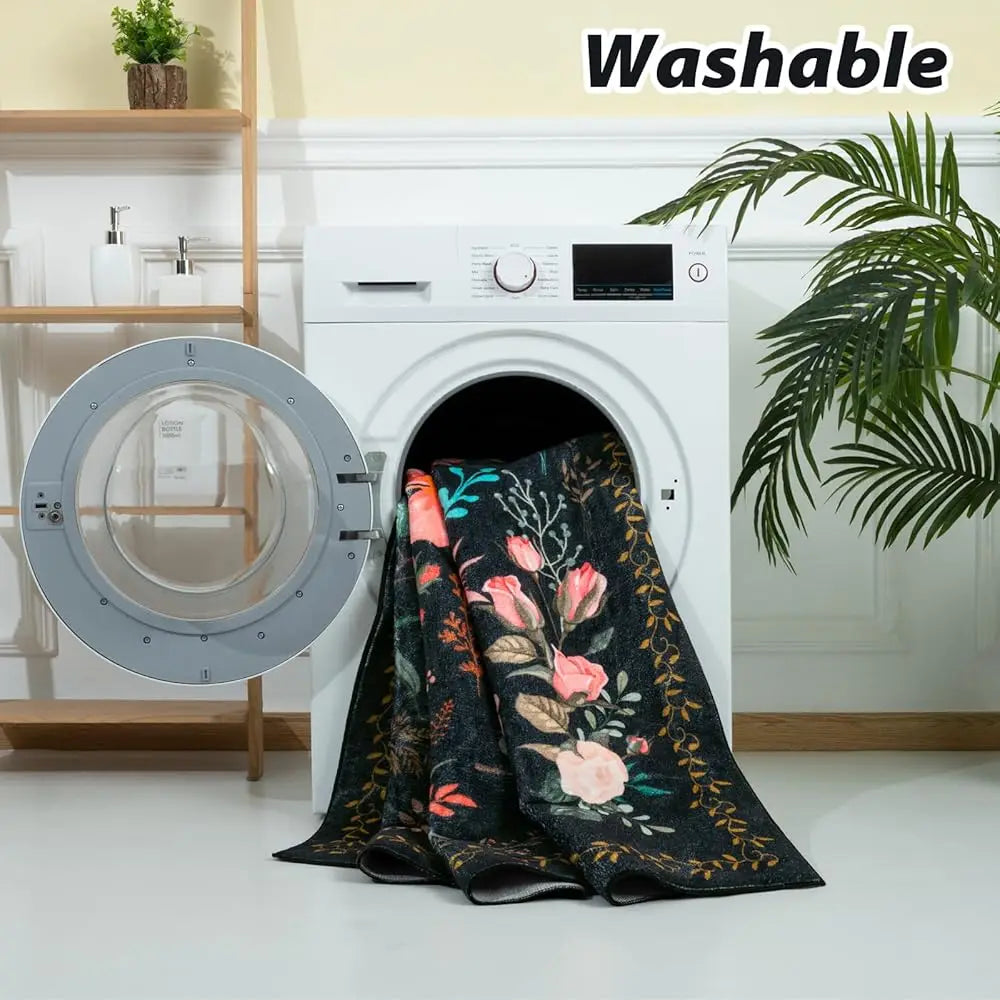 9x12 Washable Low Pile Vintage Floral