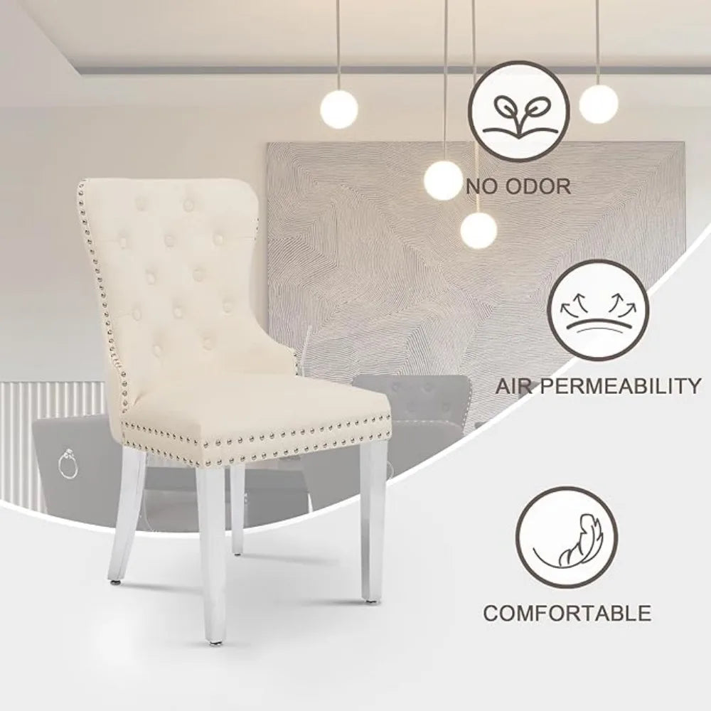 4 Velvet Tufted Upholstered Stainless-Steel Legs