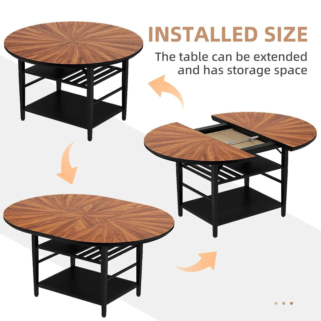47.2"-63" Extendable Round Solid Wood & Metal