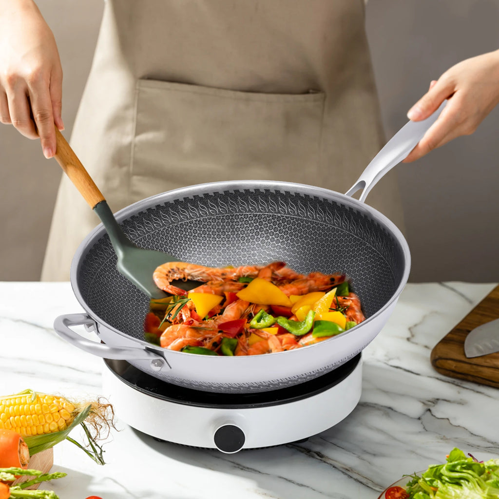 12" Stainless Fry Pan Nonstick Cooking Wok