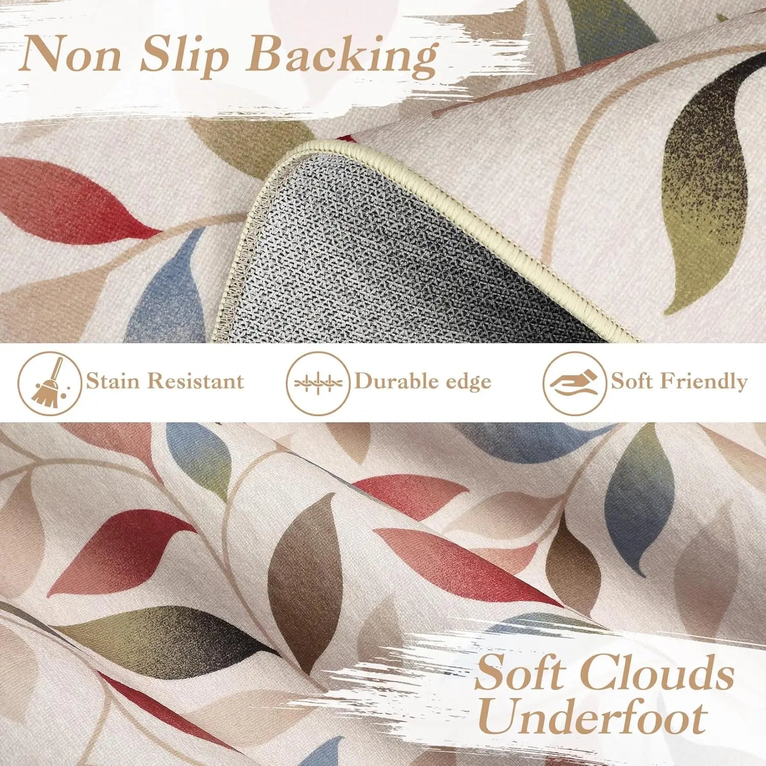 Washable Modern Leaf Soft Low Pile