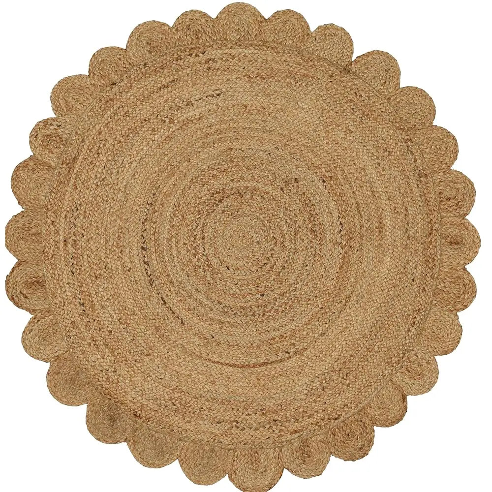 4' Circle Jute Braided Scalloped Reversible