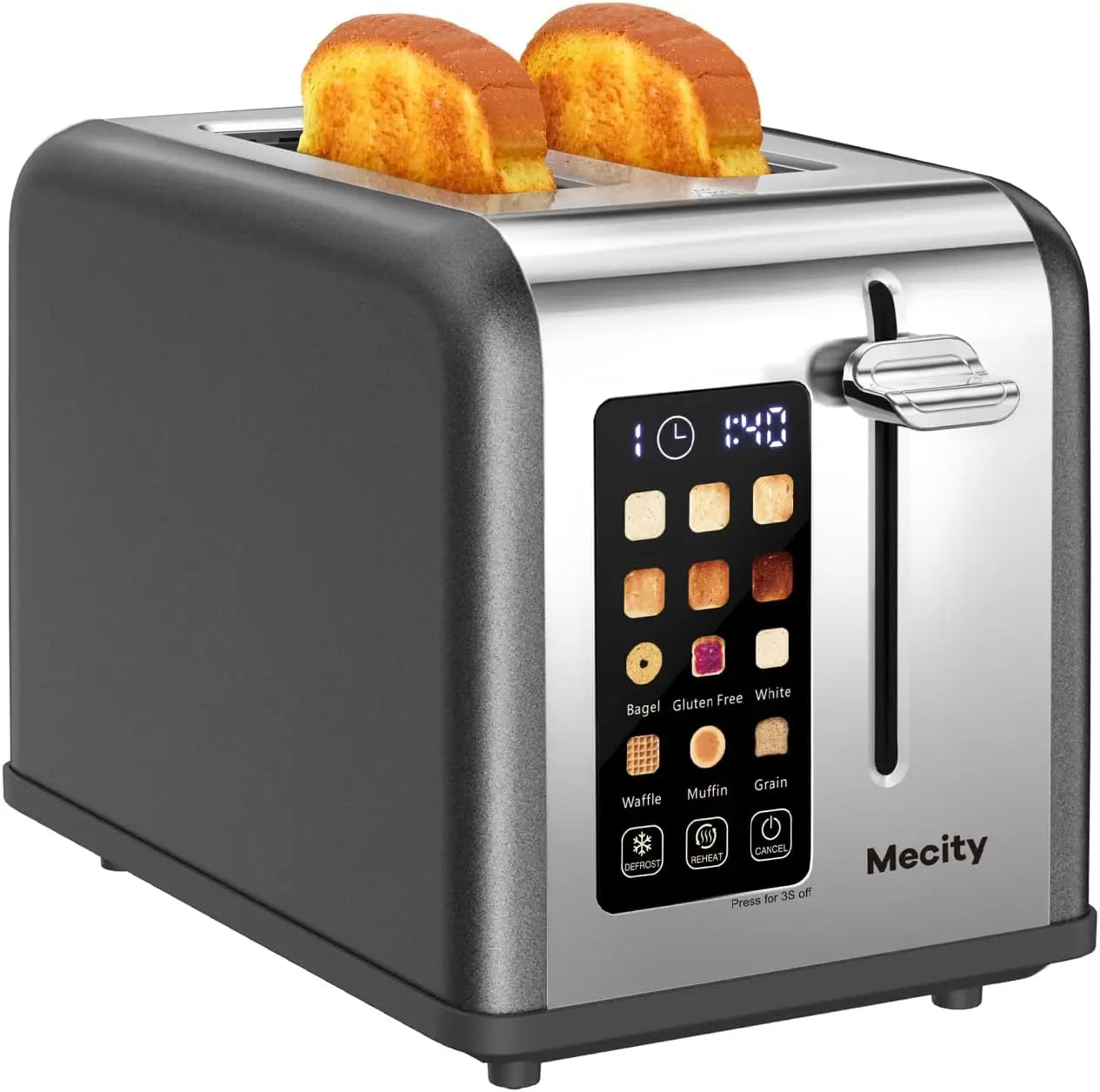 2 Slice Toaster, 1.5" Wide Slot, Stainless