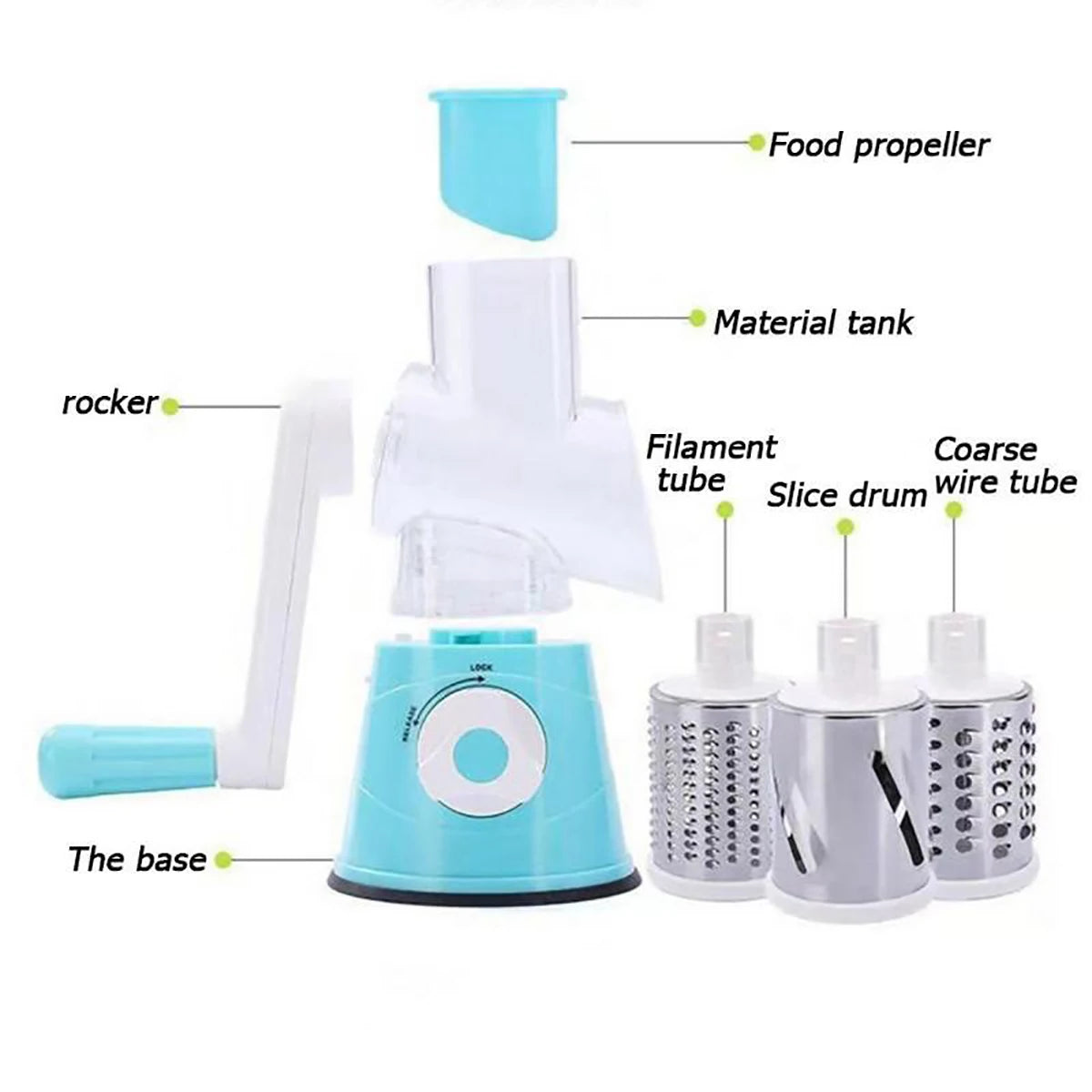 Vegetable Slicer Shredder, 3 Drum Manual Grater