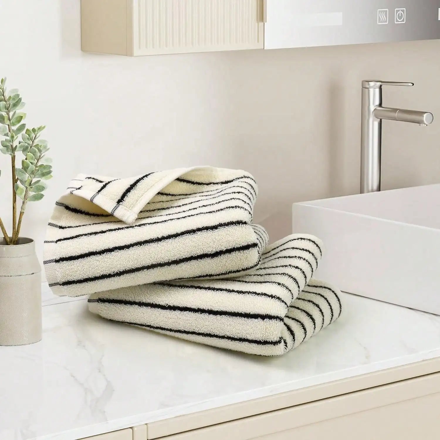 Black/White Striped Hand Towel