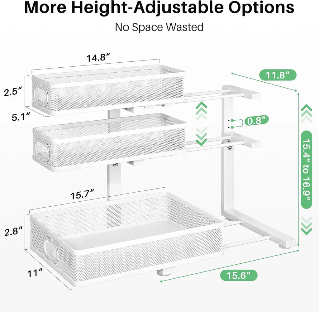 Under Sink Organizer 2 Pack, Metal Pull out, Shelf Slide
