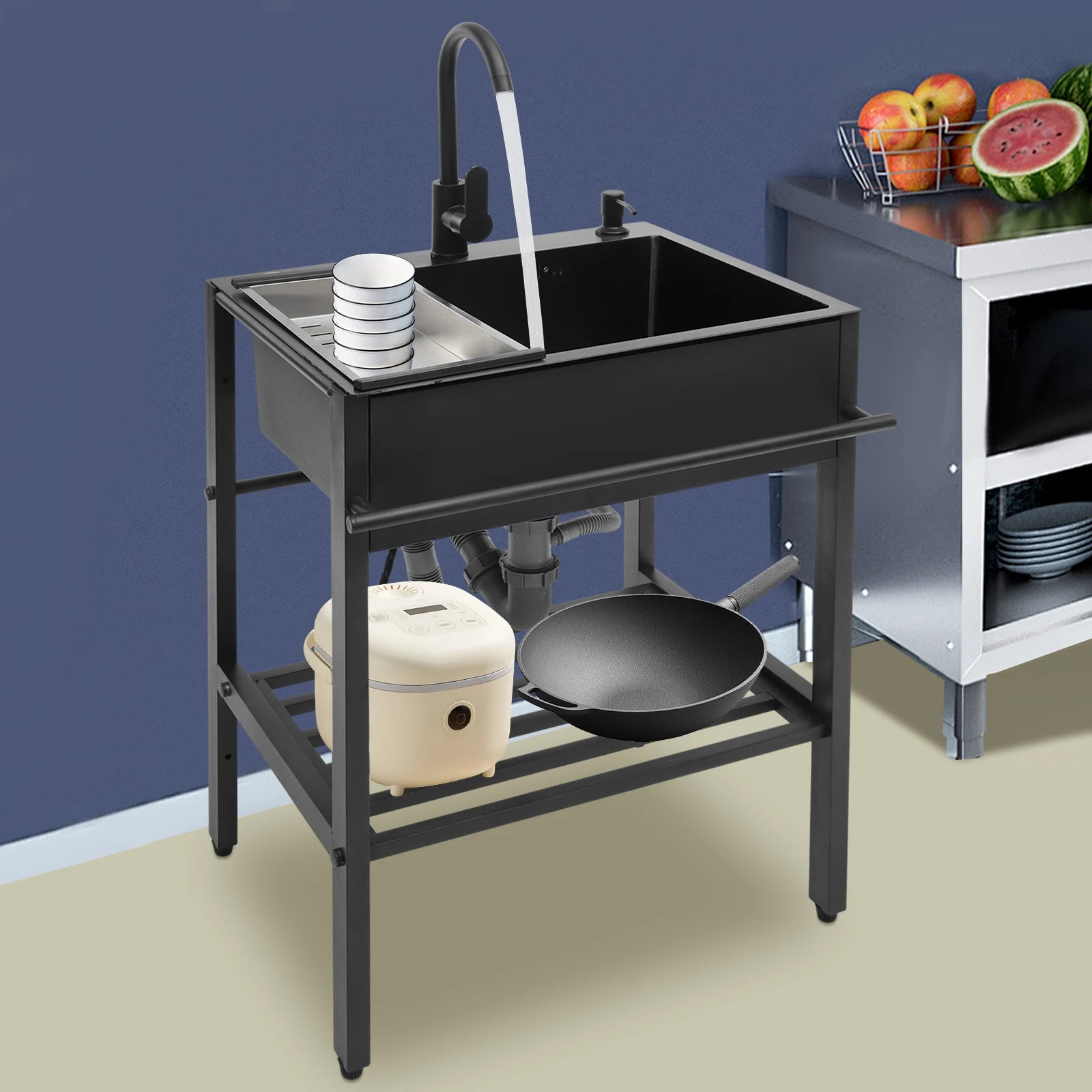 Modern Freestanding Rectangular Stainless Black
