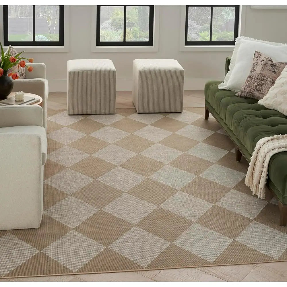 Washable Jute Geometric Natural Ivory 5'3"" X 7'3""