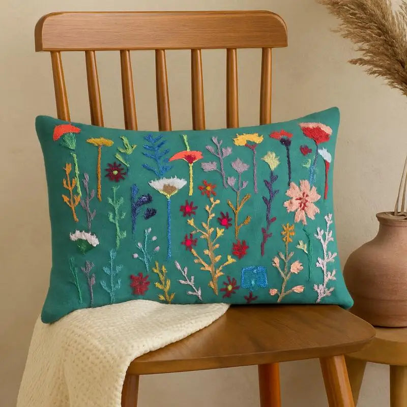 Teal Blue Cotton Embroidered 16x24
