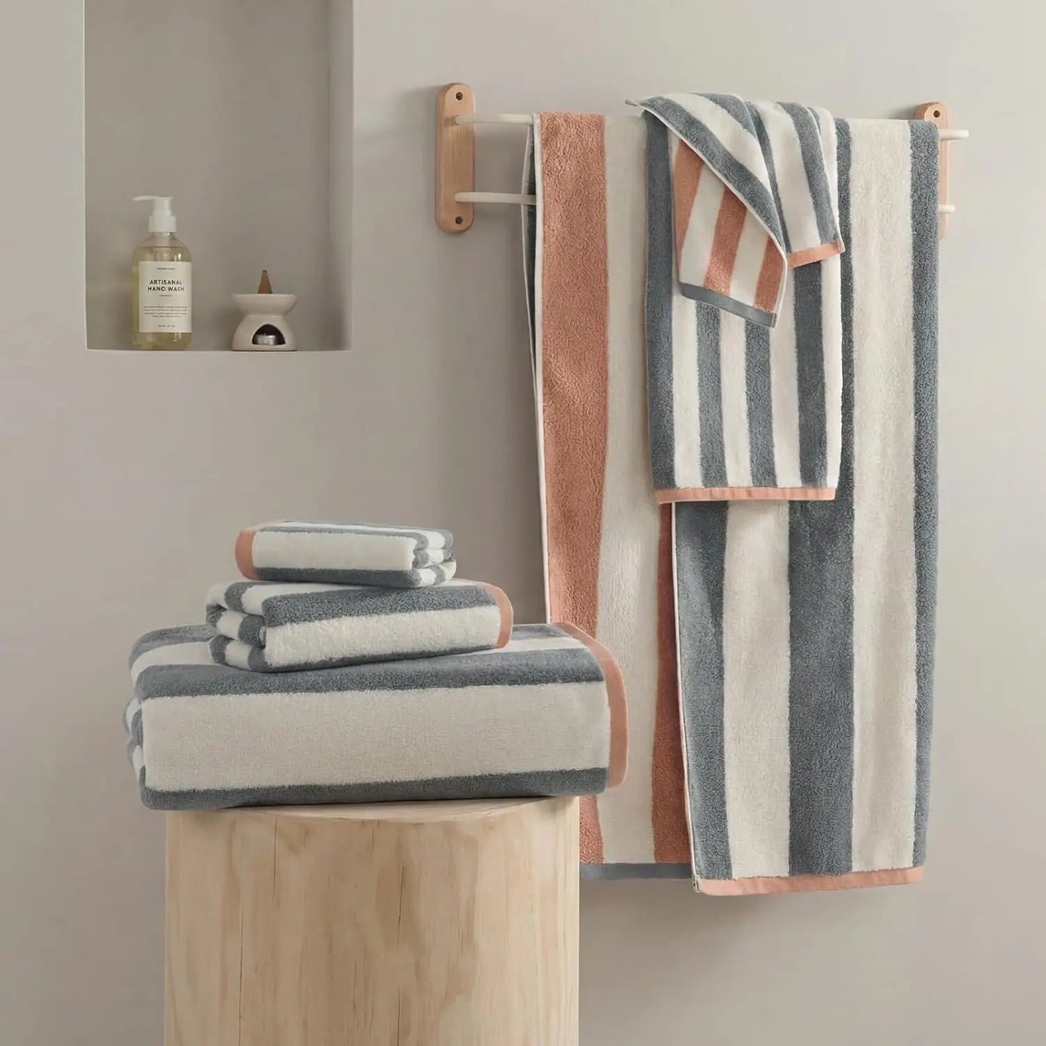 6 pc Set, Super Soft & Absorbent, Reversible Striped