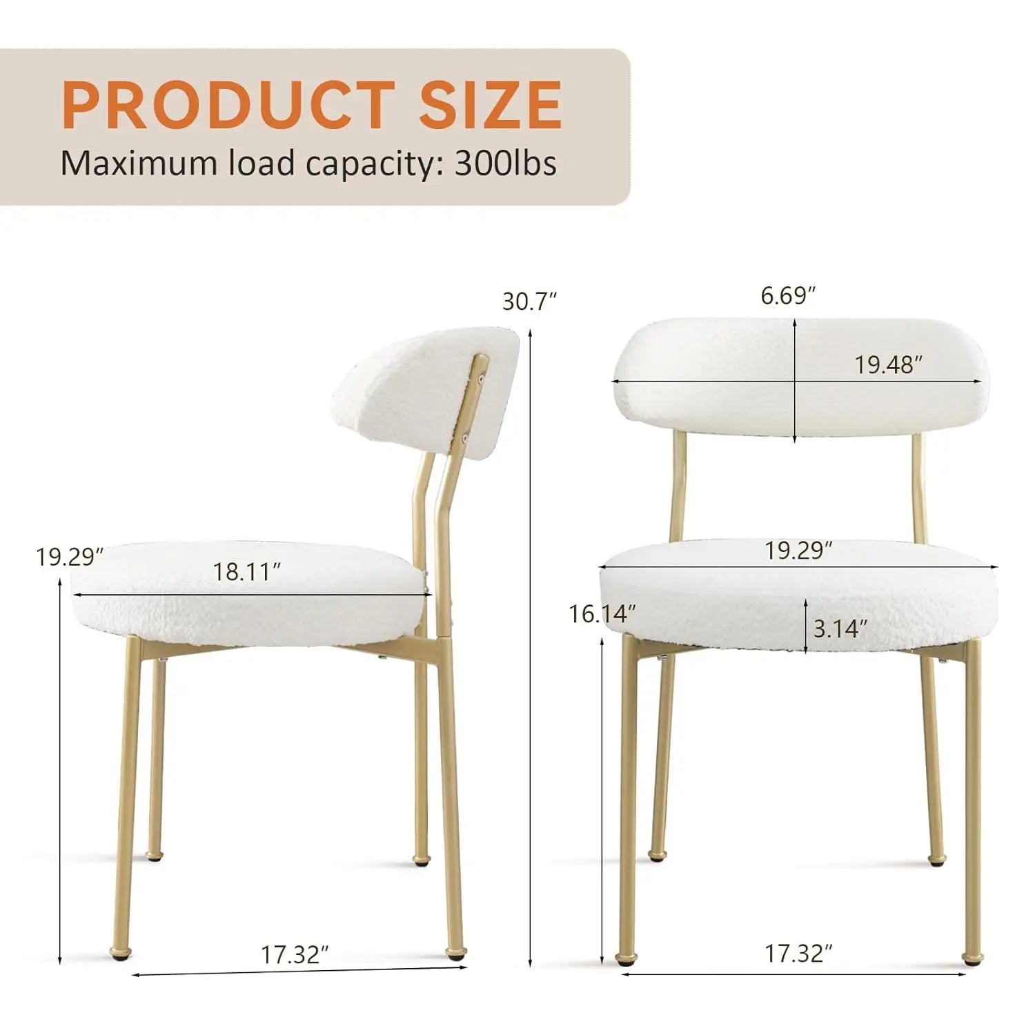 4 Boucle Upholstered Round Gold Leg