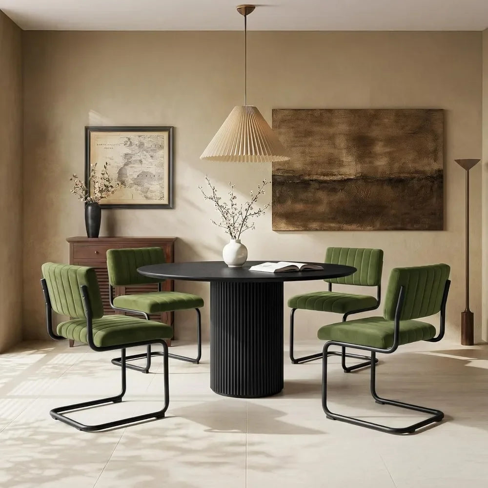 4 Mid Century Modern Green Velvet Tufted