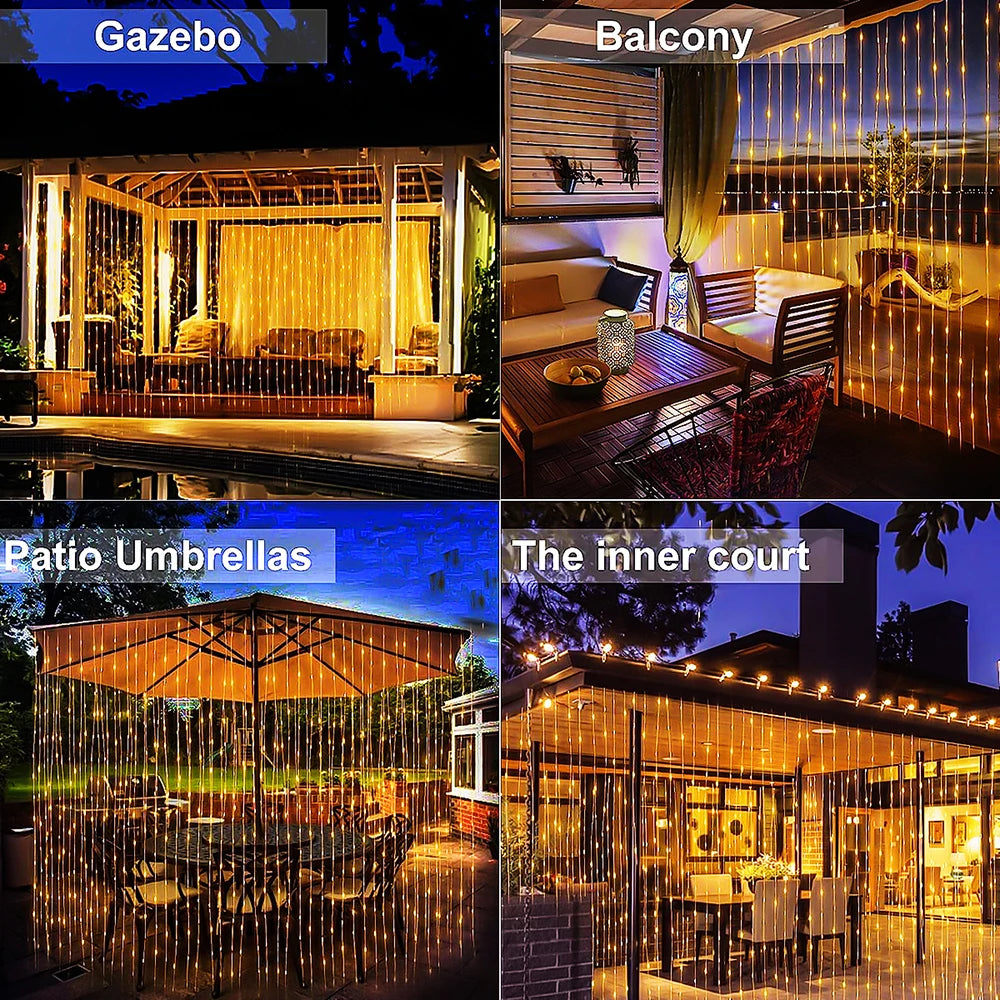 300 LED Solar Curtain Lights