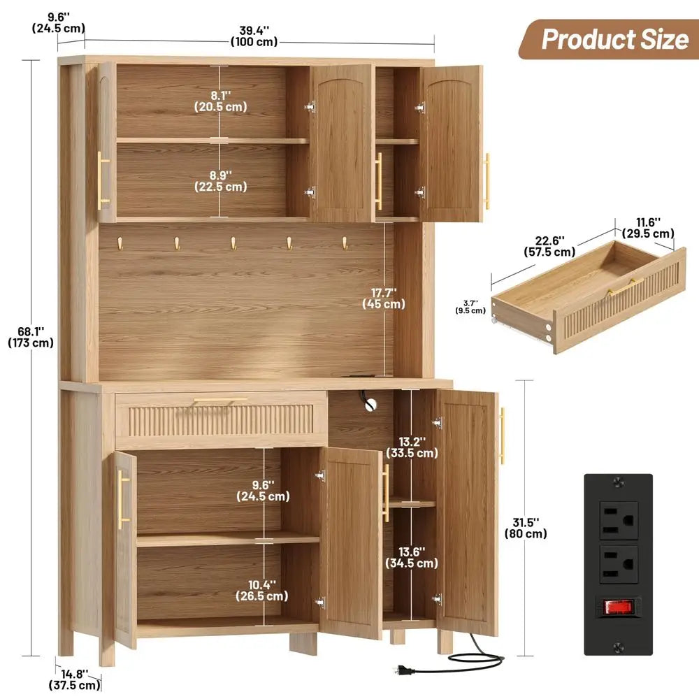 Kitchen Pantry Storage Cabinet W/Charging Station