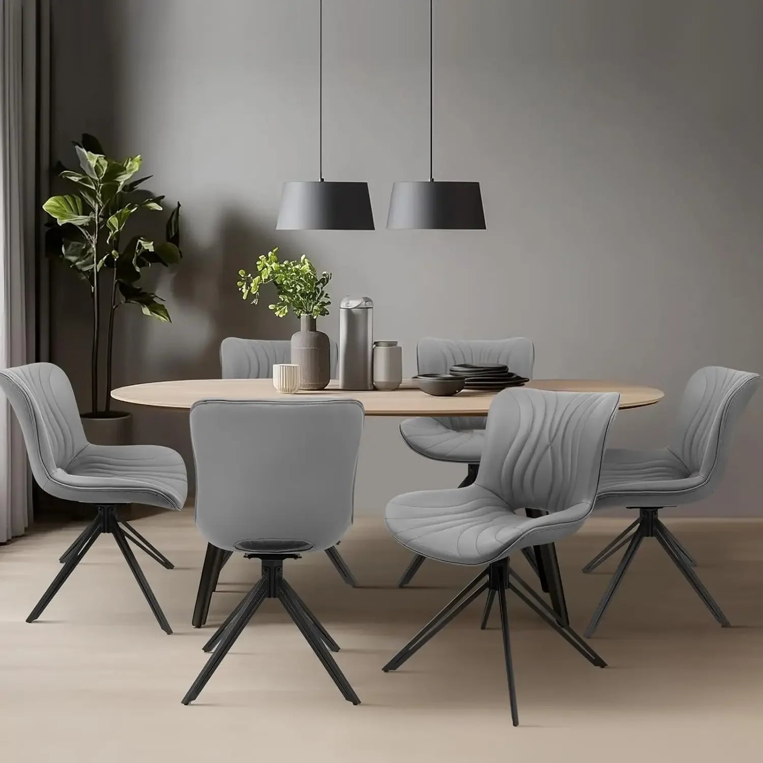 6, 360° Swivel Upholstered Mid-Century Modern
