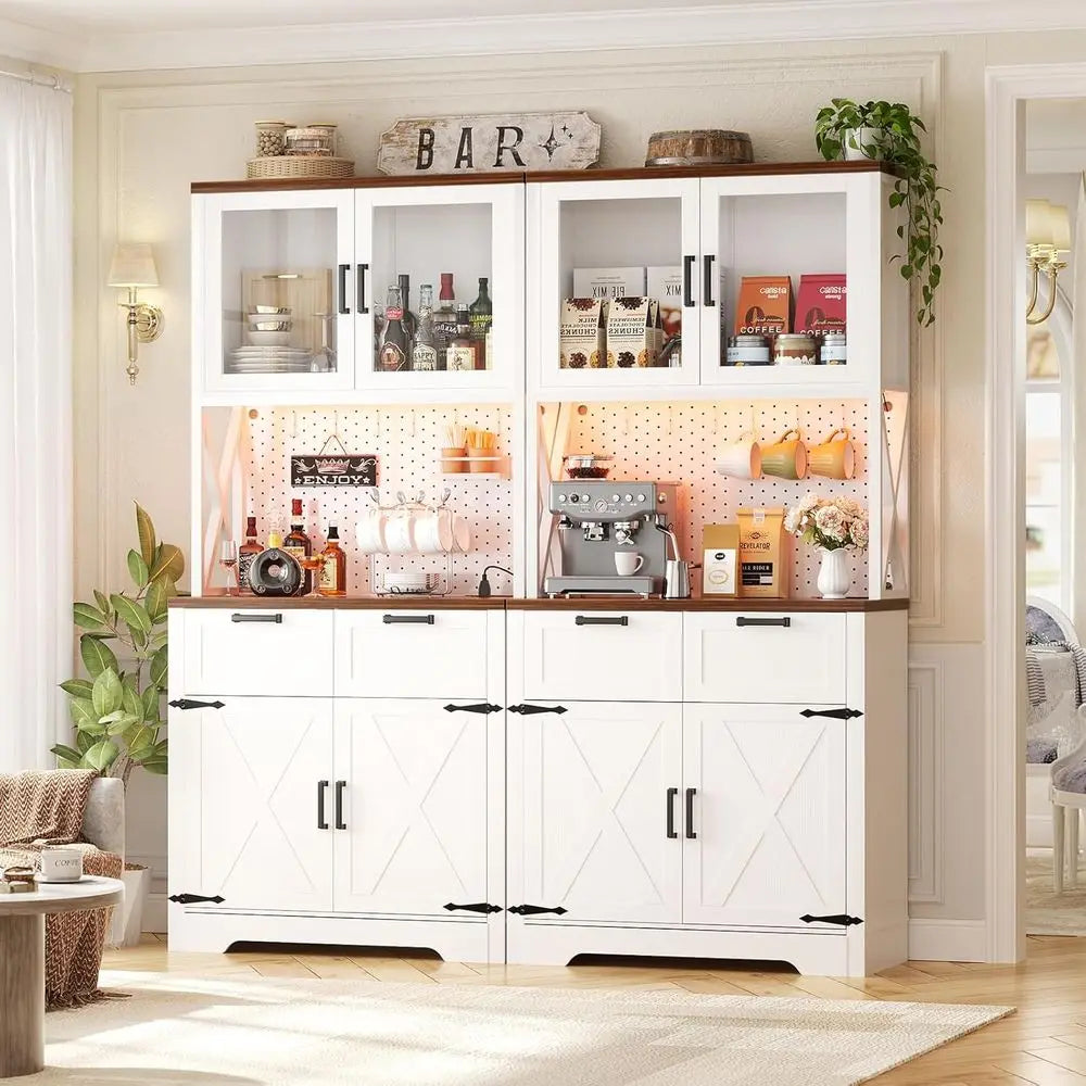 63" W LED-Lit Pantry Cabinet W/Outlet & Countertop