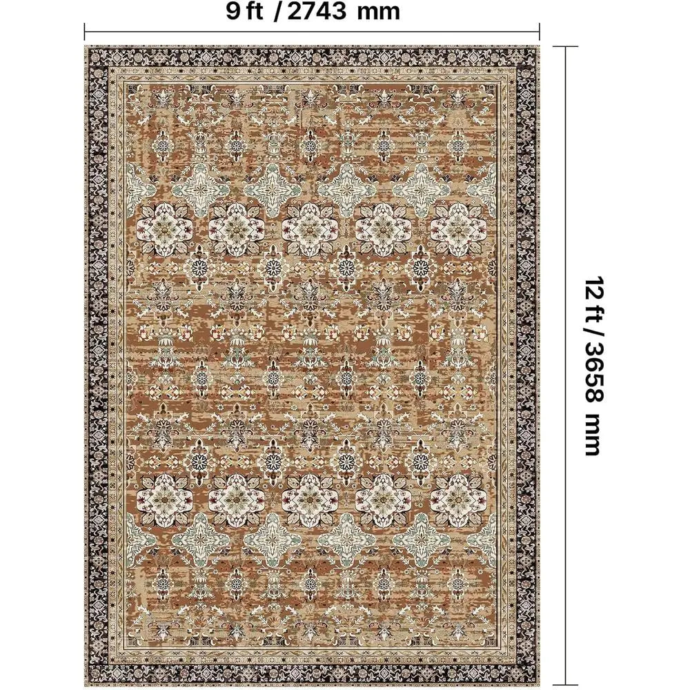 9x12 Washable Soft Vintage Brown/Green