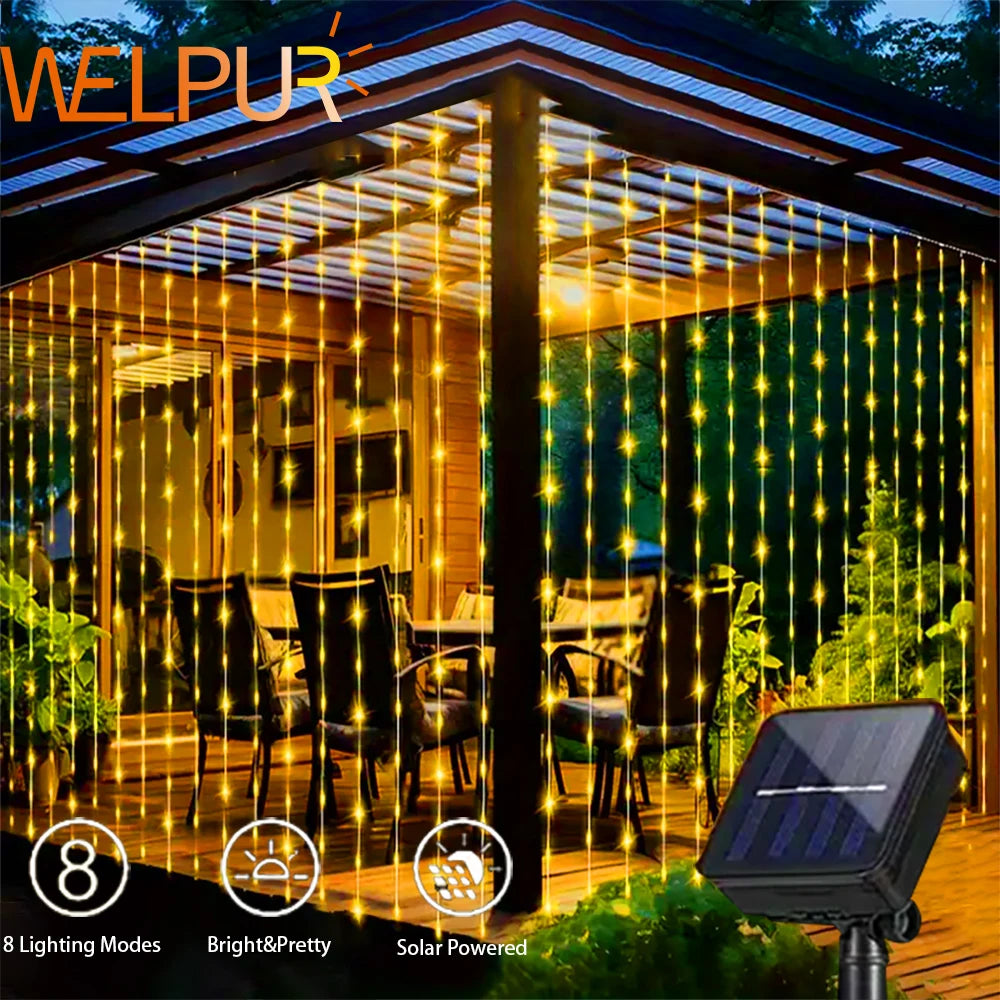 300 LED Solar Curtain Lights