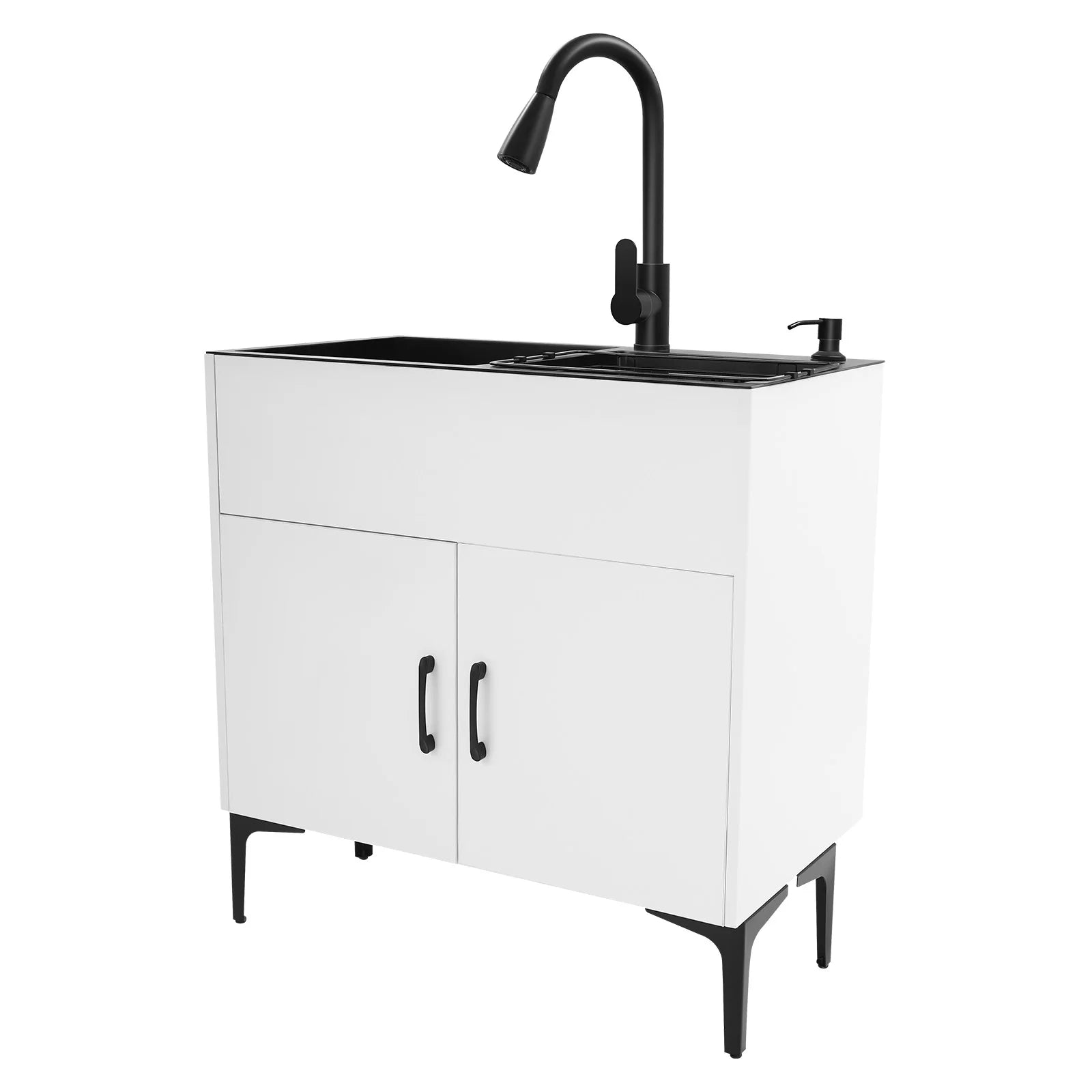Pull Out Faucet 30" Freestanding Stainless Double