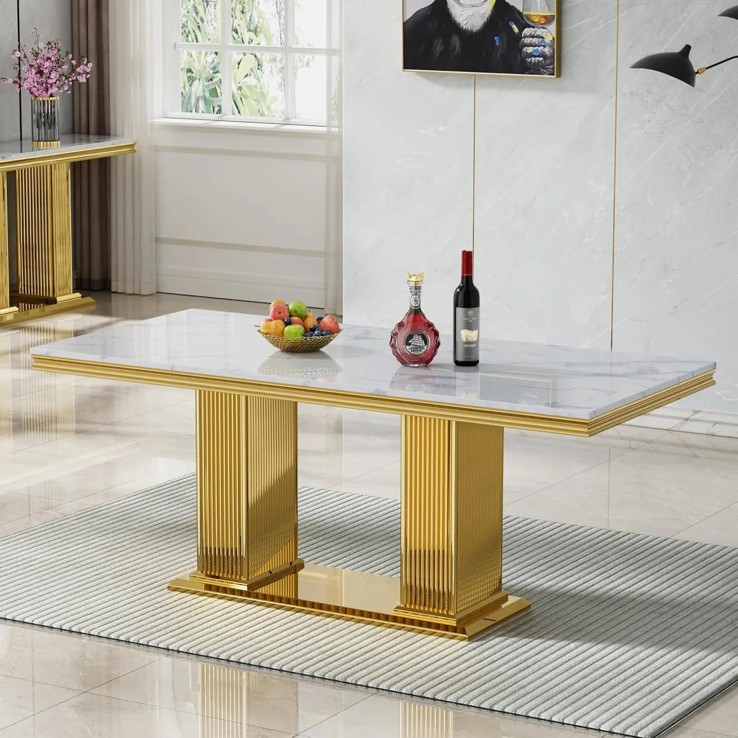 68" Modern White Faux Marble for 6-8 Rectangle