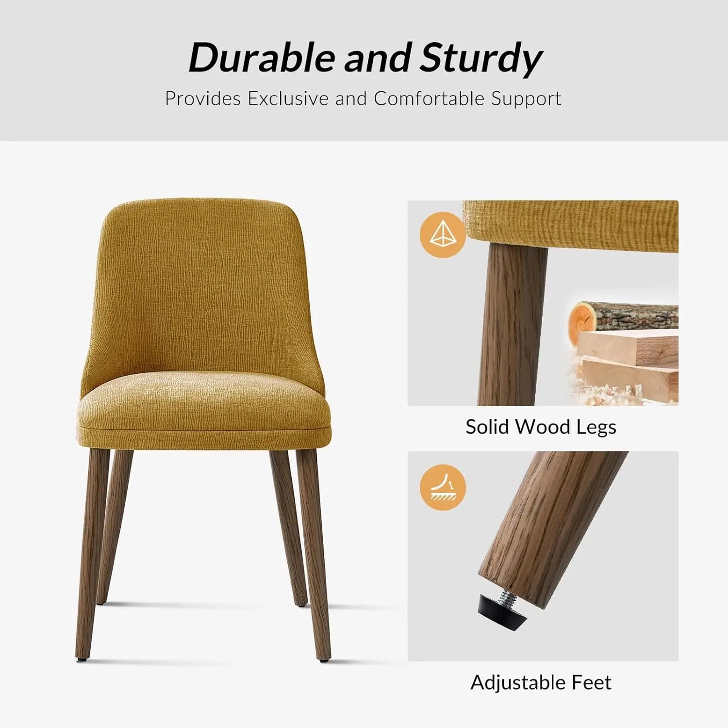 2 Mustard Fabric Upholstered Wood